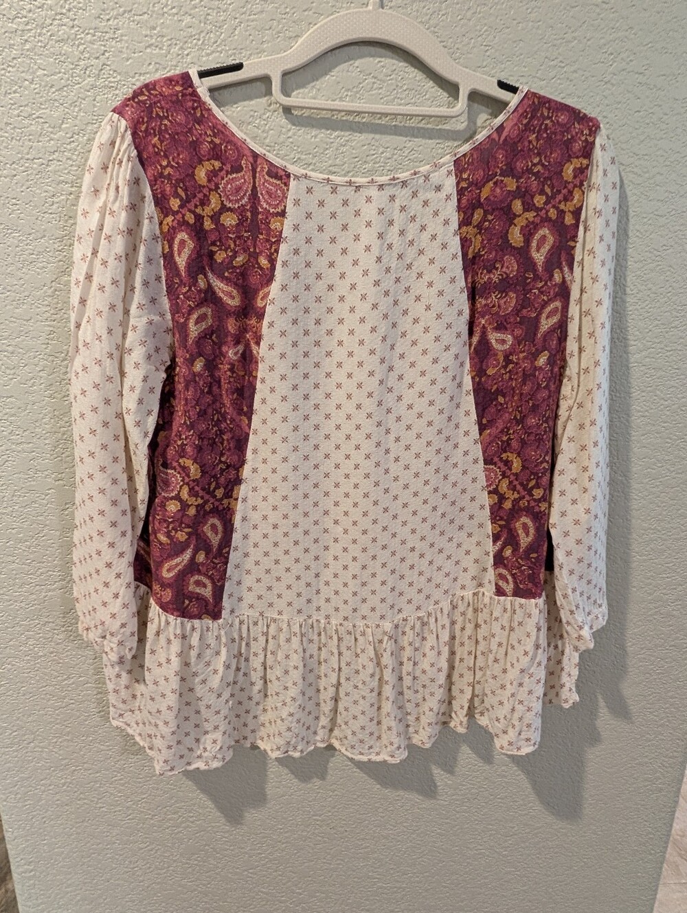 Free People Patchwork Floral Paisley Babydoll Peplum Top Size Large - Picture 2 of 13